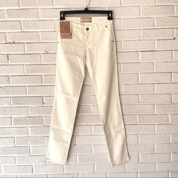 Galliano BNW Jeans Chinos Regular Women In White Slim Fit Mid rise Italy 25x31 - Picture 1 of 10
